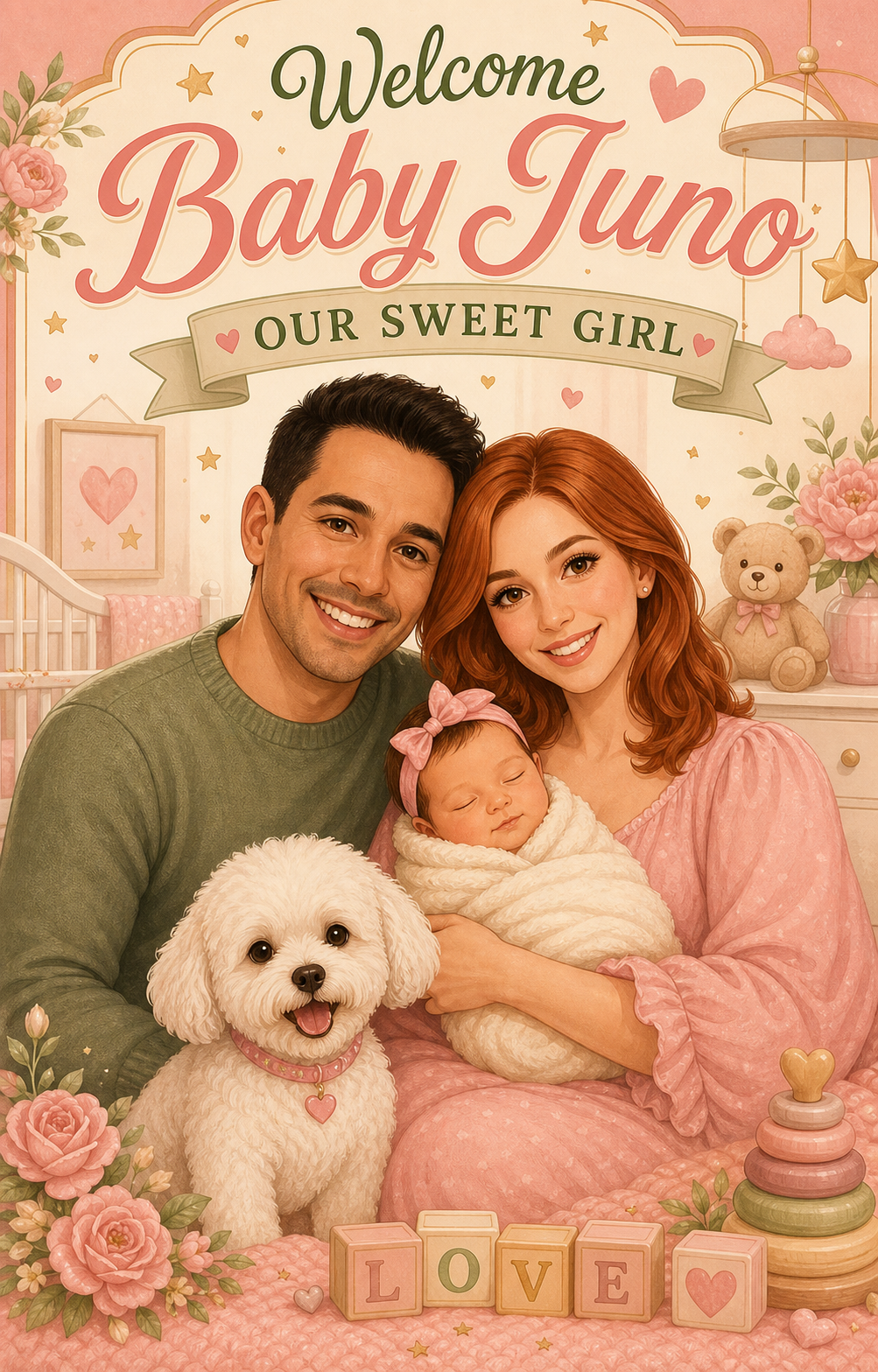 Matching social sharing image sample for the Baby Juno family announcement