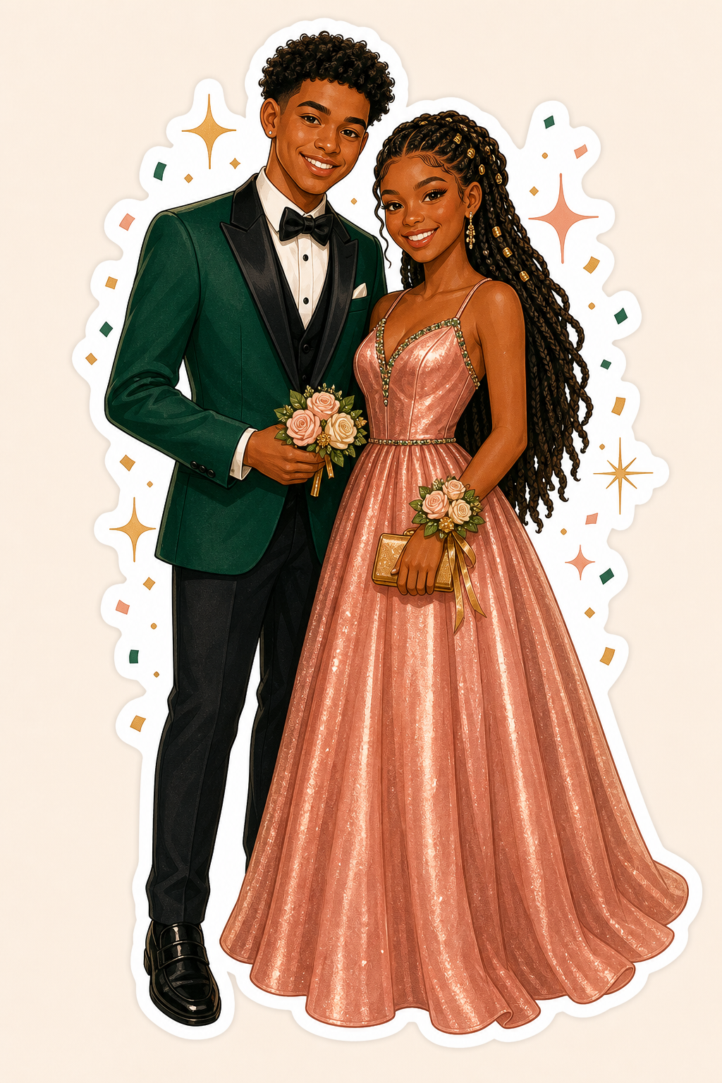 Matching sticker-style sample for Maya and Jordan prom
